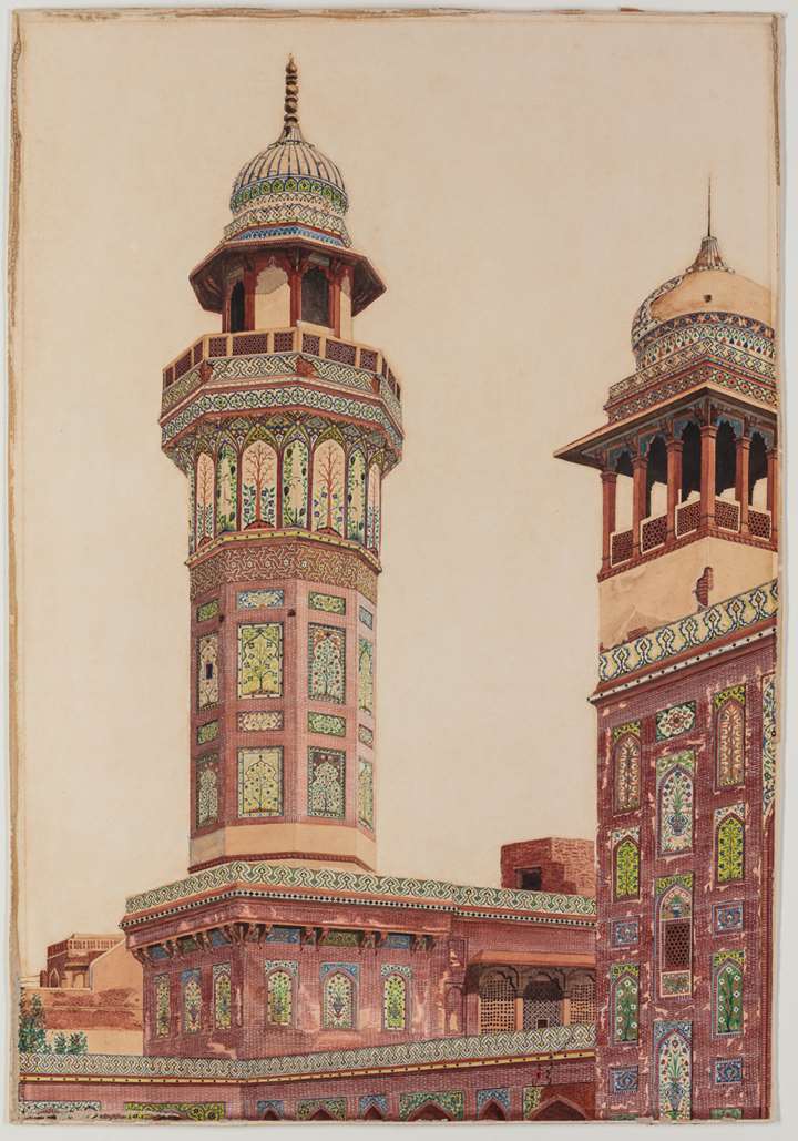 Watercolour of Two Minarets from the Wazir Khan Mosque